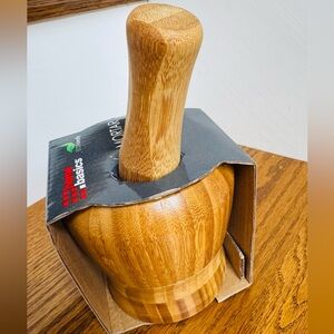 Home Basics Natural Wood Mortar and Pestle